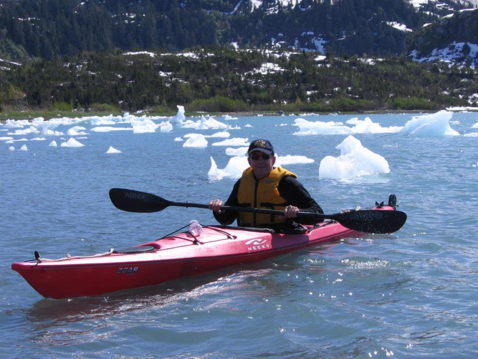 Kayaking around icebergs
